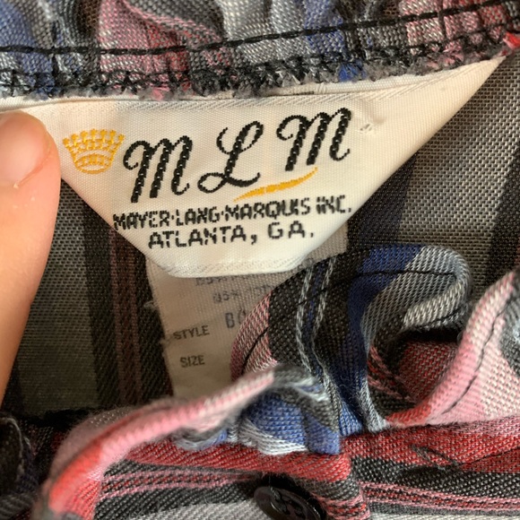 VINTAGE MLM Blouse Cute Southern Striped Blue & Pink Ruffle Collar - Picture 4 of 6